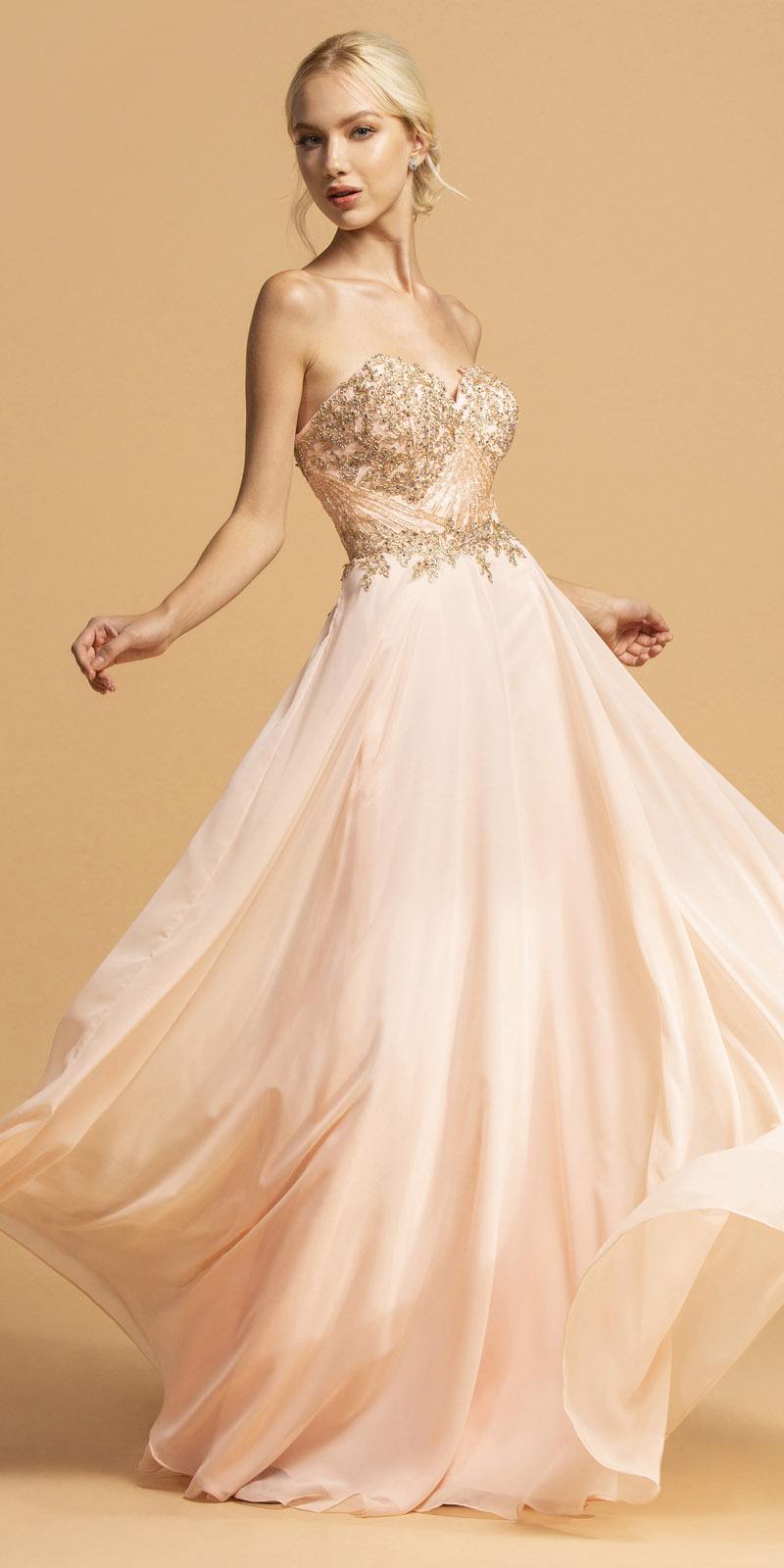 Aspeed Design L2214 Sweetheart Neckline Appliqued Long Prom Dress Blush