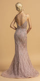 Mermaid Embellished Long Prom Dress V-Neck and Back Mauve