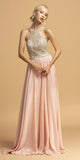 Halter Blush Long Prom Dress with Cut-Out Back
