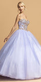 Strapless Beaded Long Quinceanera Dress Perry Blue