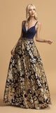 Sequins-Appliqued Long Prom Dress Navy Blue/Gold