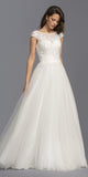 Illusion Beaded Long Wedding Dress Cap Sleeves Off White