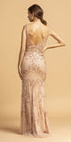 V-Neck Beaded Embellished Long Prom Dress Rose Gold