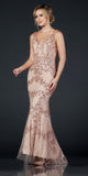 Aspeed USA L2264 V-Neck Beaded Embellished Long Prom Dress Rose Gold