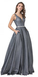 Titanium Long Prom Dress V-Neck with Pockets