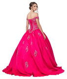 Embroidered Off-Shoulder Quinceanera Dress Hot Pink