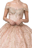 Rose Gold Off-Shoulder Quinceanera Ball Gown