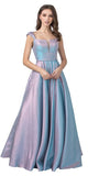 Blue/Pink Metallic Long Prom Dress Lace-Up Back