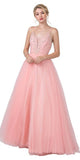 Embellished Prom Ball Gown with Spaghetti Straps Pink