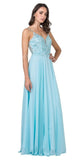 A-Line Long Formal Dress with Beads and Appliques Ice Blue