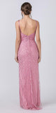 Pink Sequins Long Prom Dress with V-Neck and Slit