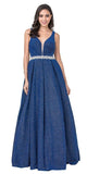 Aspeed USA L2395 Embellished Waist Long Prom Dress with Pockets Royal Blue