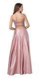 Dusty Blush Beaded Long Prom Dress with Cut-Out Back and Slit
