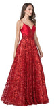 Red Lace-Up Back Sequins Long Prom Dress 