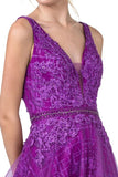 Aspeed USA L2419 Long Purple Prom Dress V-Neck and Back with Appliques