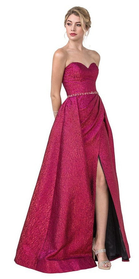 Magenta Strapless Long Prom Dress with Sweetheart Neckline 