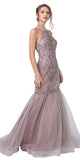 Embellished Halter Mermaid Long Prom Dress Mauve