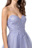 Long Strapless Prom Gown Pewter with Appliques