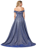 Royal Blue Off-the-Shoulder Long Prom Dress with Slit
