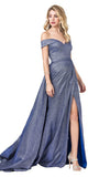 Royal Blue Off-the-Shoulder Long Prom Dress with Slit