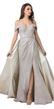 Silver Off-the-Shoulder Long Prom Dress with Slit