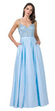 Beaded Long Prom Dress Ice Blue with Pockets