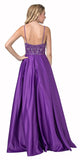 Beaded Long Prom Dress Purple with Pockets