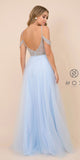 Blue Long Prom Dress with Illusion Embellished Bodice
