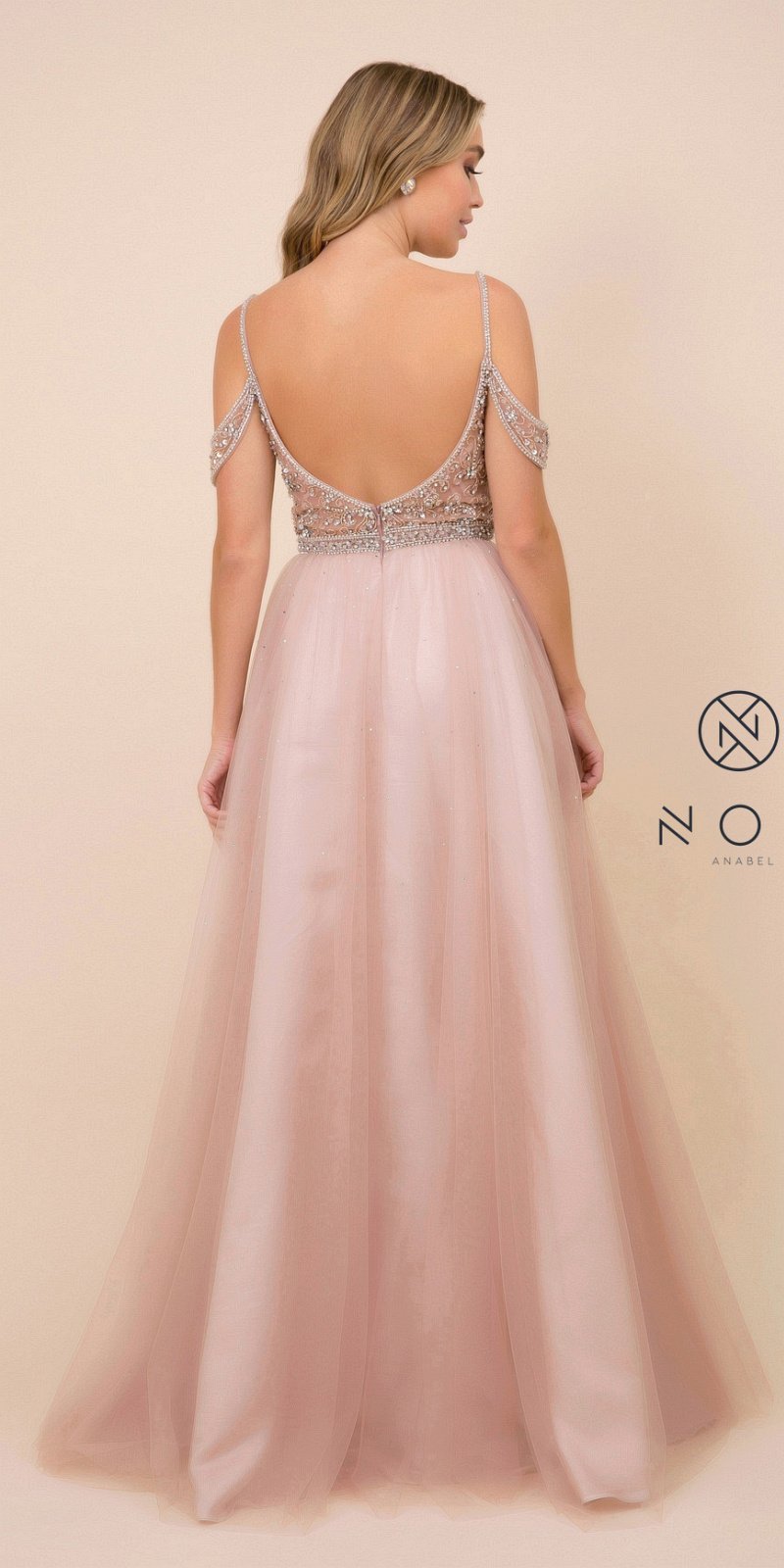Tan Long Prom Dress with Illusion Embellished Bodice