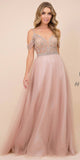 Tan Long Prom Dress with Illusion Embellished Bodice