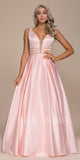 Blush V-Neck Long Prom Dress Sheer Cut Out with Pockets