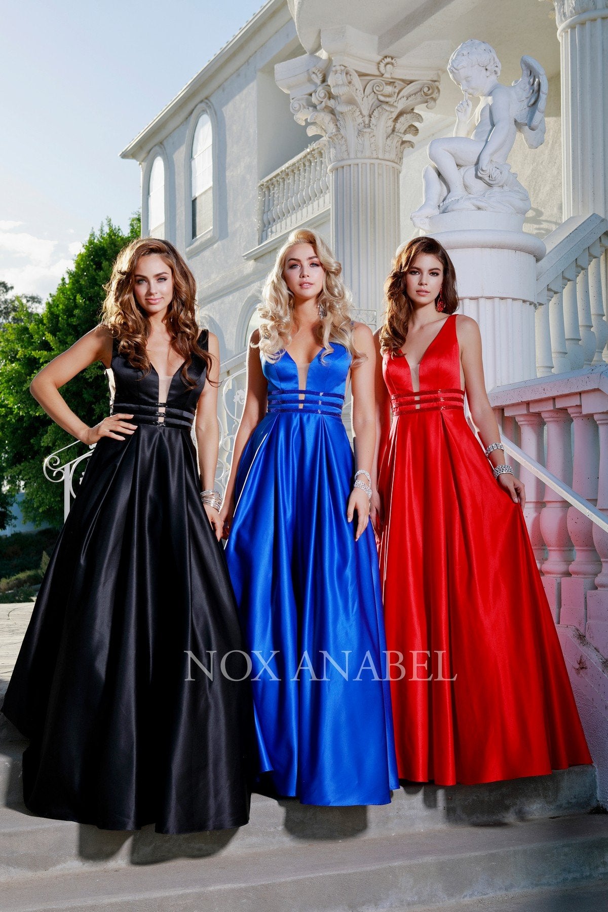 Royal Blue V-Neck Long Prom Dress Sheer Cut Out with Pockets