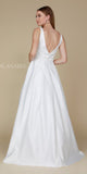 Off White V-Neck Long Prom Dress Sheer Cut Out with Pockets Back View