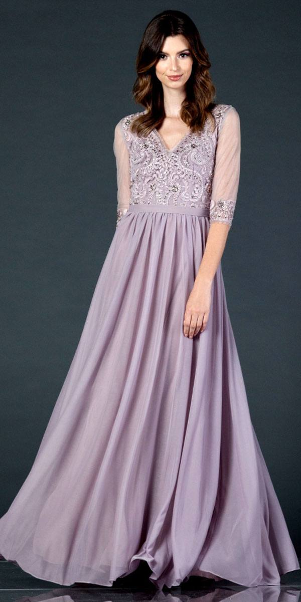 Aspeed M2078 Sheer Mid-Length Sleeve Long Formal Dress Mauve