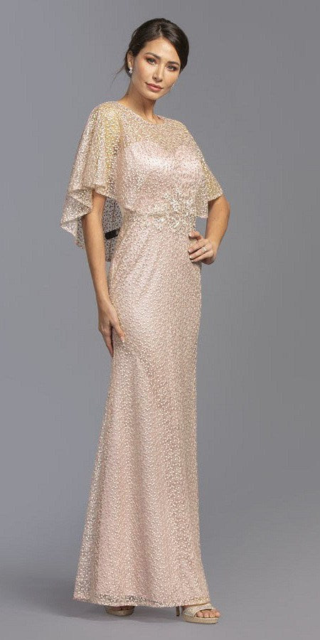 Champagne Long Mother of Bride Dress with Cape 