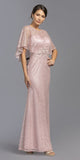 Dusty Rose Long Mother of Bride Dress with Cape 