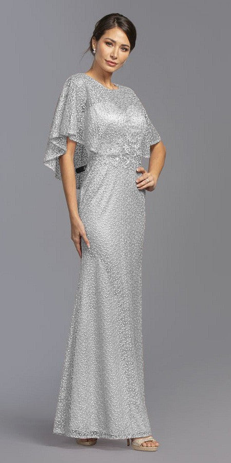 Silver Long Mother of Bride Dress with Cape 