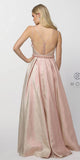 Blush Metallic Prom Ball Gown Embellished Waist Open-Back
