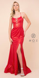 Red Metallic Mermaid Long Prom Dress with Slit