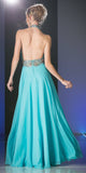 High-Neckline Backless Long Prom Dress Aqua