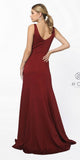 Nox Anabel Q011 Burgundy Floor Length Formal Dress V-Neck and Back Sleeveless