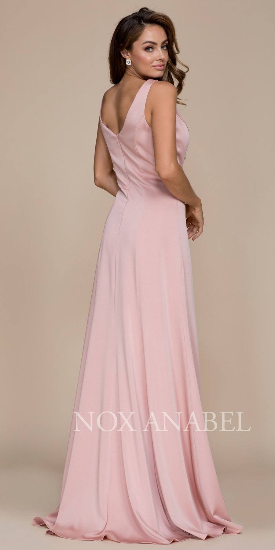 Rose Floor Length Formal Dress V-Neck and Back Sleeveless