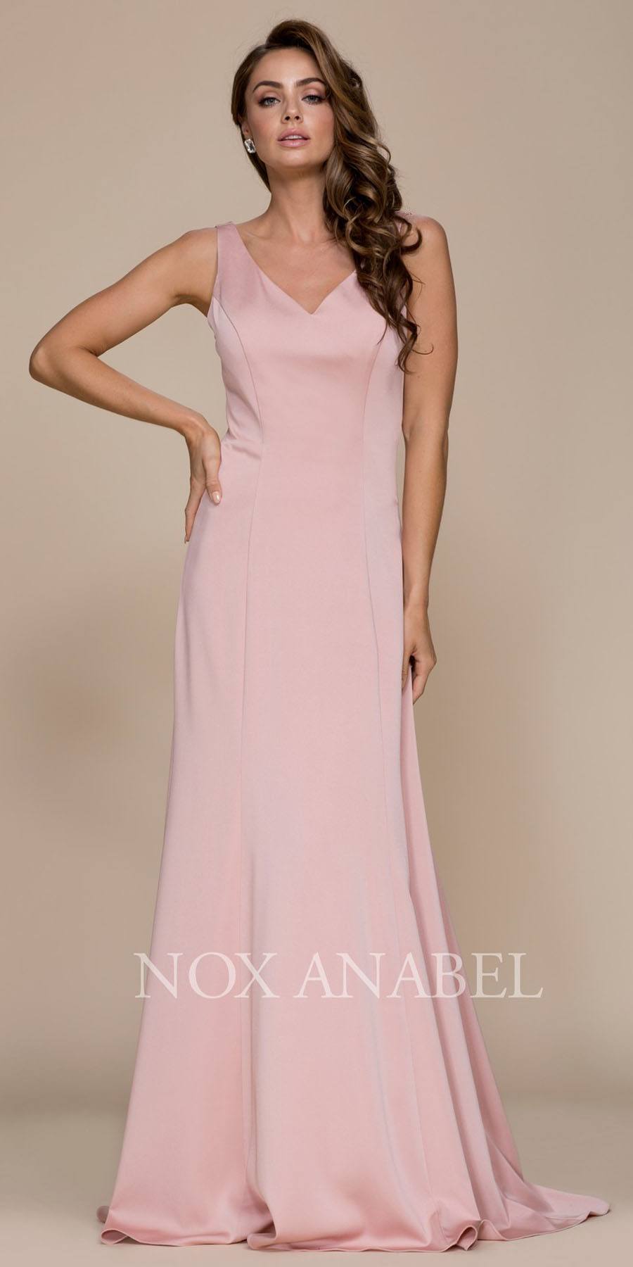 Rose Floor Length Formal Dress V-Neck and Back Sleeveless