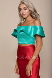 Red-Green Off Shoulder Mermaid Two-Piece Prom Gown