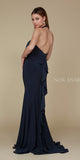 Nox Anabel Q132 Halter Ruffled Long Prom Dress Open Back with Train Ink Back View
