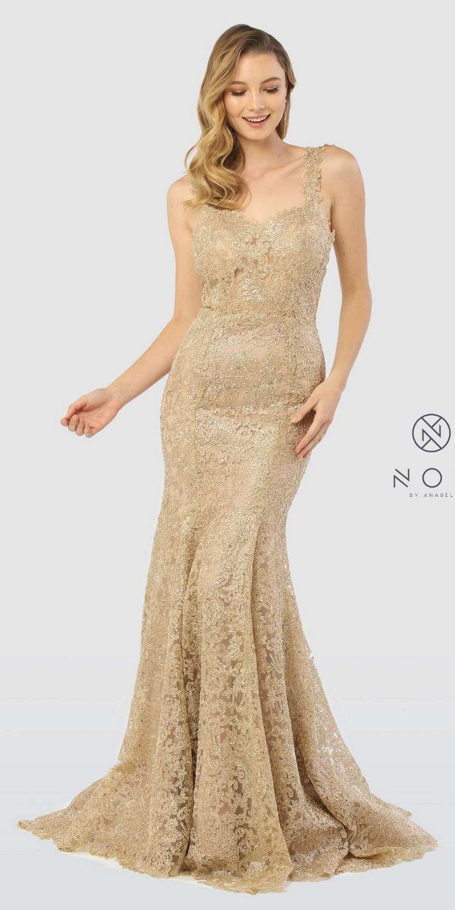 Sweetheart Neck Lace Mermaid Long Prom Dress Gold