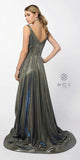 Royal Gold Metallic A-line Long Prom Dress V-Neck and Back
