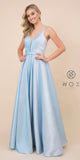 Metallic Long Prom Dress Blue with Pleated Bodice