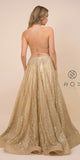 Gold Long Prom Dress with Open Lace-Up Back