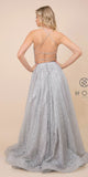 Silver Long Prom Dress with Open Lace-Up Back